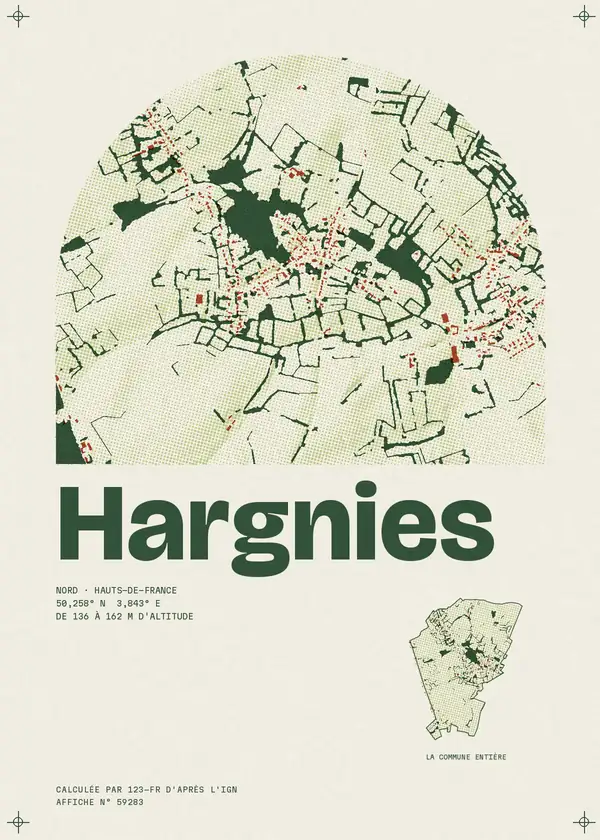 Affiche de Hargnies, calculée par 123-fr d'après l'IGN