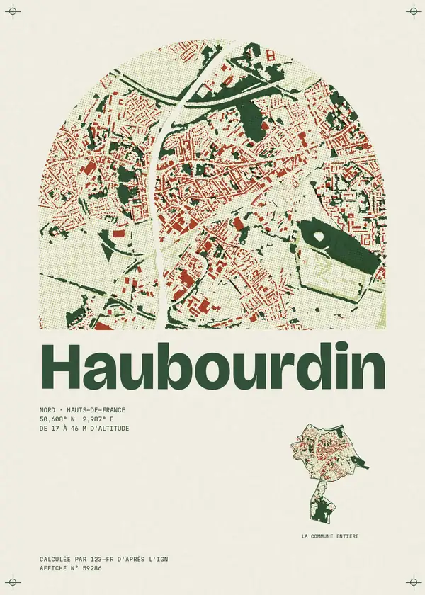 Affiche de Haubourdin, calculée par 123-fr d'après l'IGN