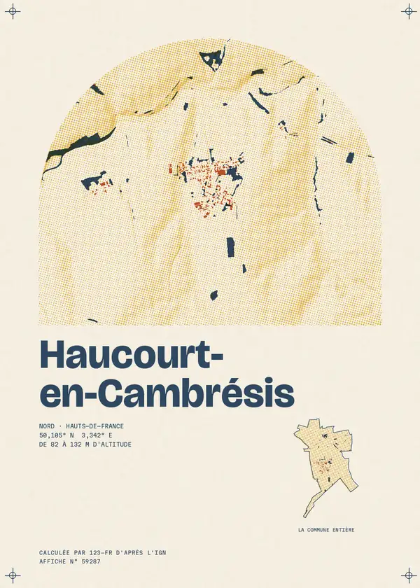 Affiche de Haucourt-en-Cambrésis, calculée par 123-fr d'après l'IGN