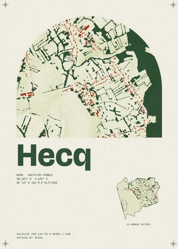 Affiche de Hecq, calculée par 123-fr d'après l'IGN
