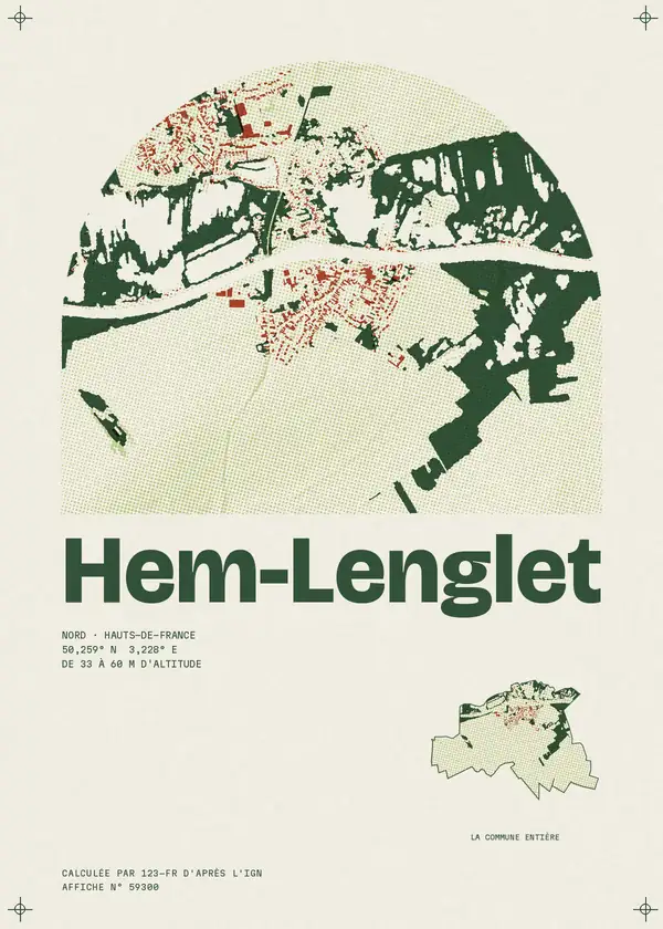 Affiche de Hem-Lenglet, calculée par 123-fr d'après l'IGN