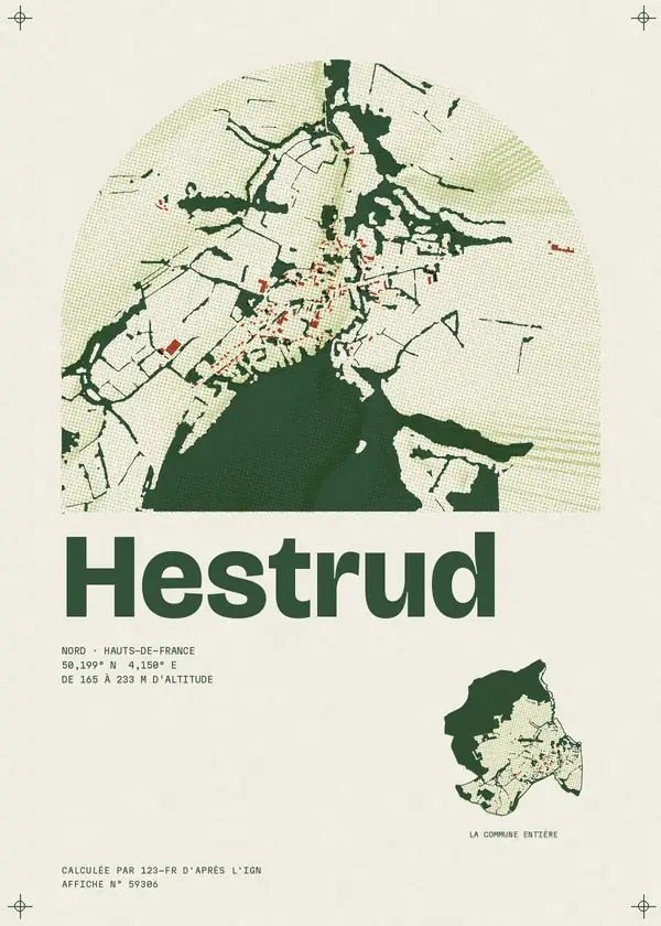 Affiche de Hestrud, calculée par 123-fr d'après l'IGN