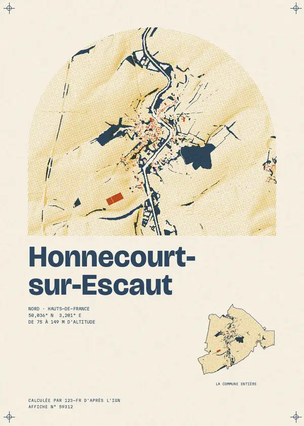 Affiche de Honnecourt-sur-Escaut, calculée par 123-fr d'après l'IGN