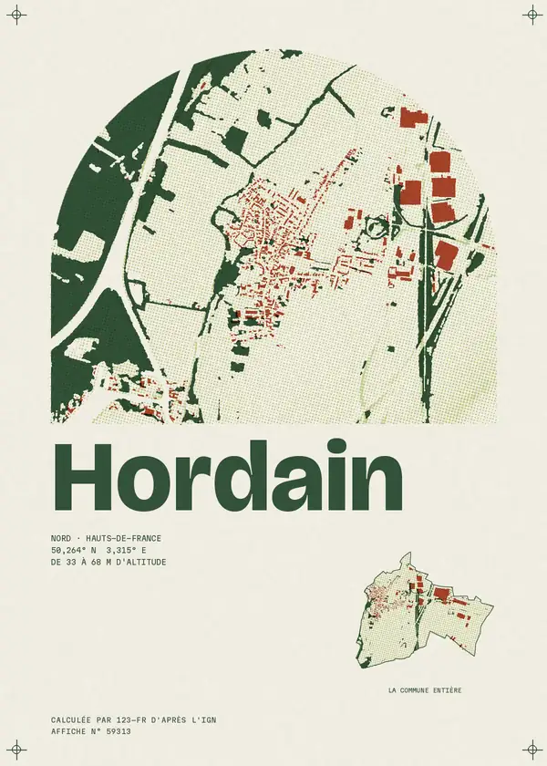 Affiche de Hordain, calculée par 123-fr d'après l'IGN