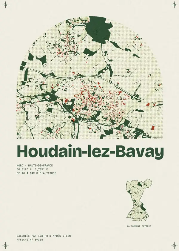 Affiche de Houdain-lez-Bavay, calculée par 123-fr d'après l'IGN