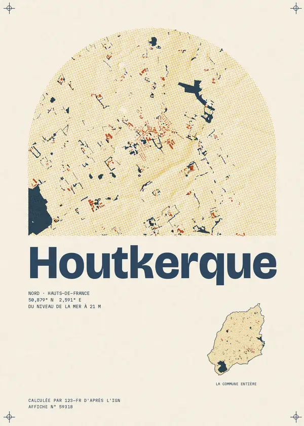 Affiche de Houtkerque, calculée par 123-fr d'après l'IGN