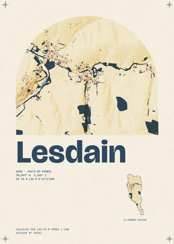 Affiche de Lesdain, calculée par 123-fr d'après l'IGN