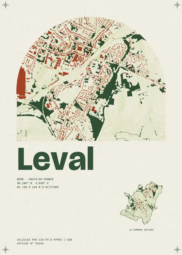 Affiche de Leval, calculée par 123-fr d'après l'IGN