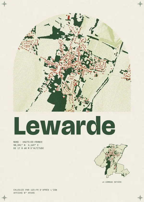 Affiche de Lewarde, calculée par 123-fr d'après l'IGN