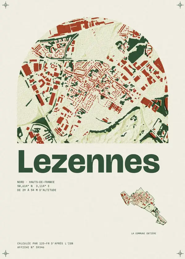 Affiche de Lezennes, calculée par 123-fr d'après l'IGN