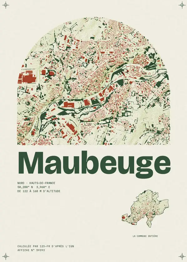 Affiche de Maubeuge, calculée par 123-fr d'après l'IGN