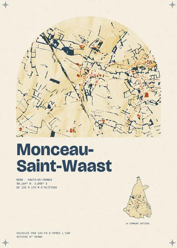 Affiche de Monceau-Saint-Waast, calculée par 123-fr d'après l'IGN