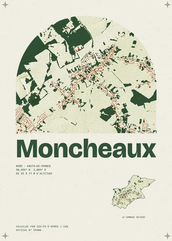 Affiche de Moncheaux, calculée par 123-fr d'après l'IGN