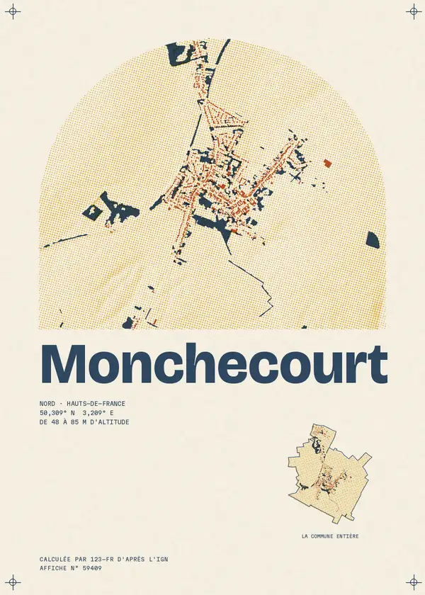Affiche de Monchecourt, calculée par 123-fr d'après l'IGN