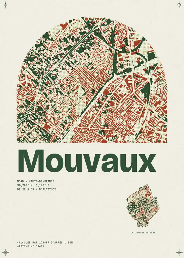 Affiche de Mouvaux, calculée par 123-fr d'après l'IGN