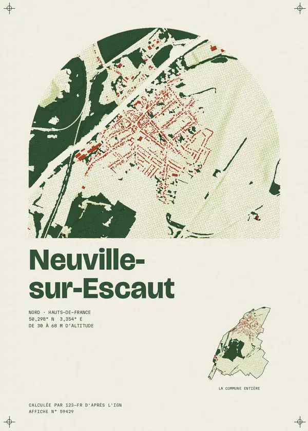 Affiche de Neuville-sur-Escaut, calculée par 123-fr d'après l'IGN