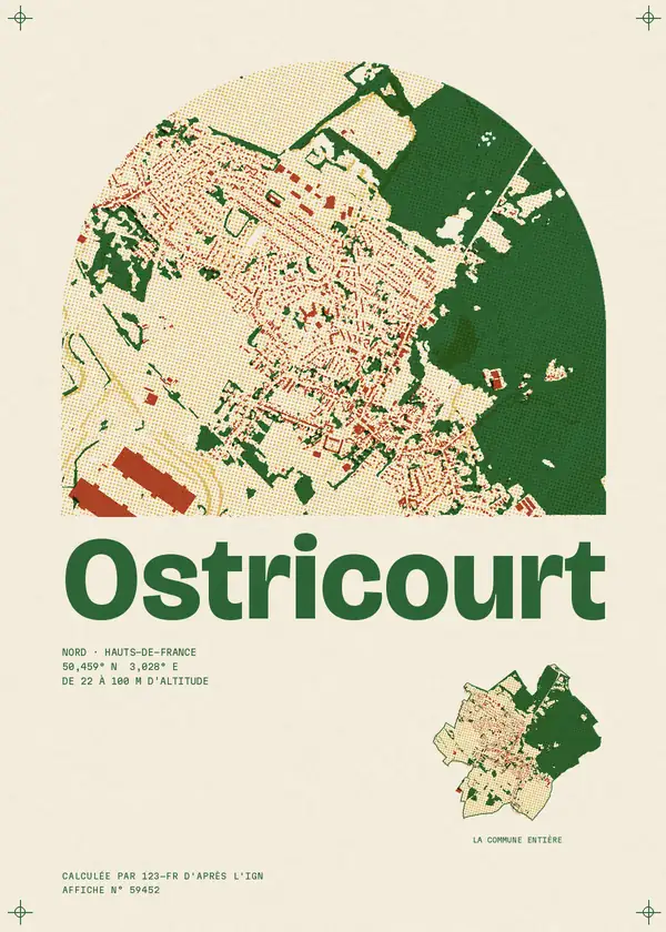Affiche de Ostricourt, calculée par 123-fr d'après l'IGN