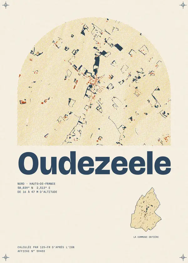 Affiche de Oudezeele, calculée par 123-fr d'après l'IGN