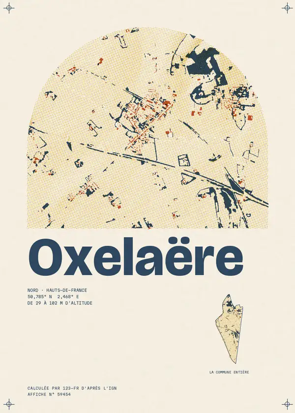 Affiche de Oxelaëre, calculée par 123-fr d'après l'IGN