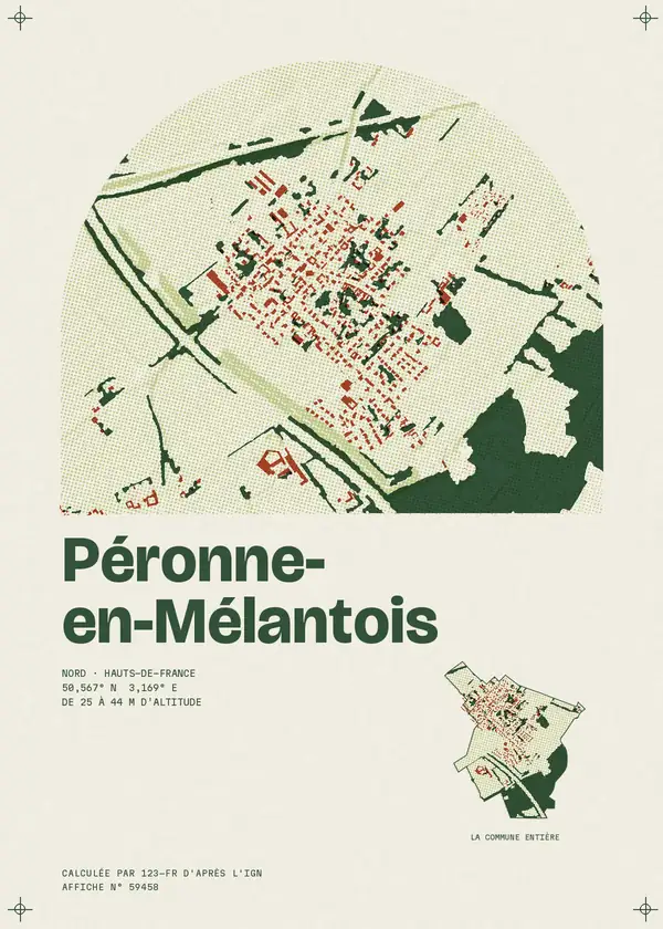 Affiche de Péronne-en-Mélantois, calculée par 123-fr d'après l'IGN