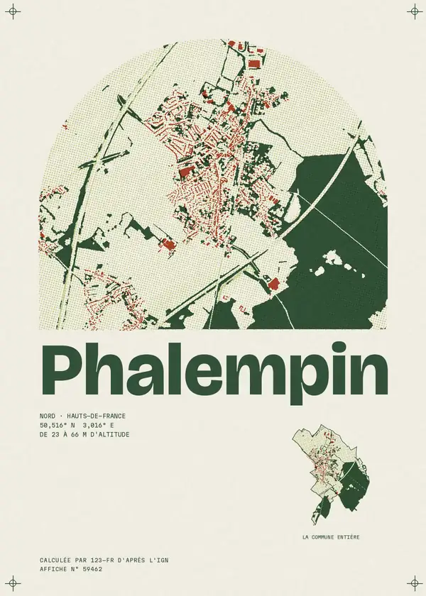 Affiche de Phalempin, calculée par 123-fr d'après l'IGN
