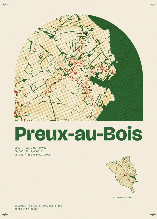 Affiche de Preux-au-Bois, calculée par 123-fr d'après l'IGN