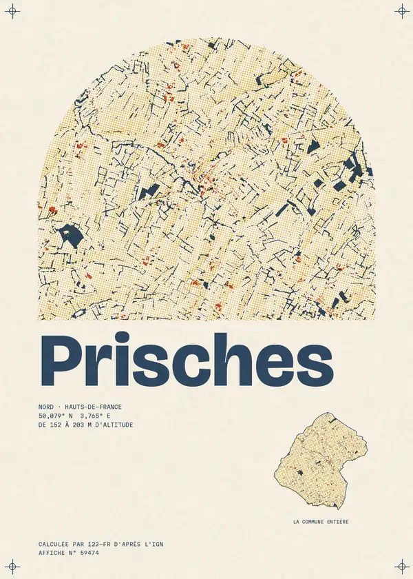 Affiche de Prisches, calculée par 123-fr d'après l'IGN