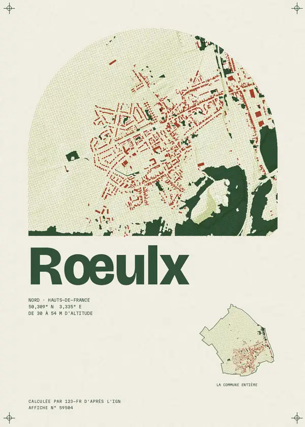 Affiche de Rœulx, calculée par 123-fr d'après l'IGN
