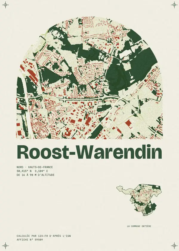 Affiche de Roost-Warendin, calculée par 123-fr d'après l'IGN