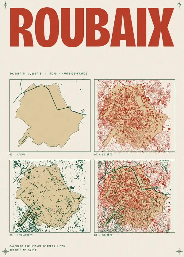 Affiche de Roubaix, calculée par 123-fr d'après l'IGN