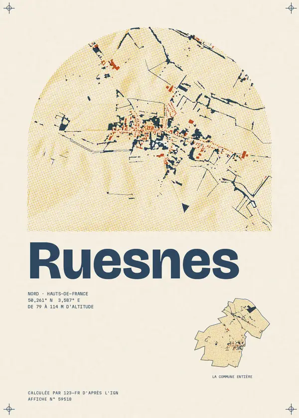 Affiche de Ruesnes, calculée par 123-fr d'après l'IGN