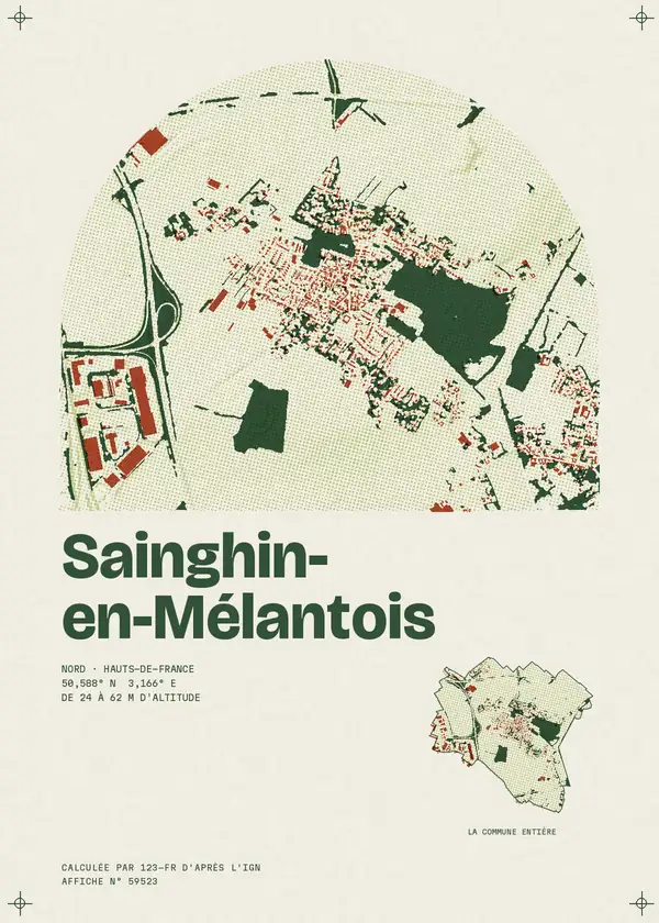 Affiche de Sainghin-en-Mélantois, calculée par 123-fr d'après l'IGN