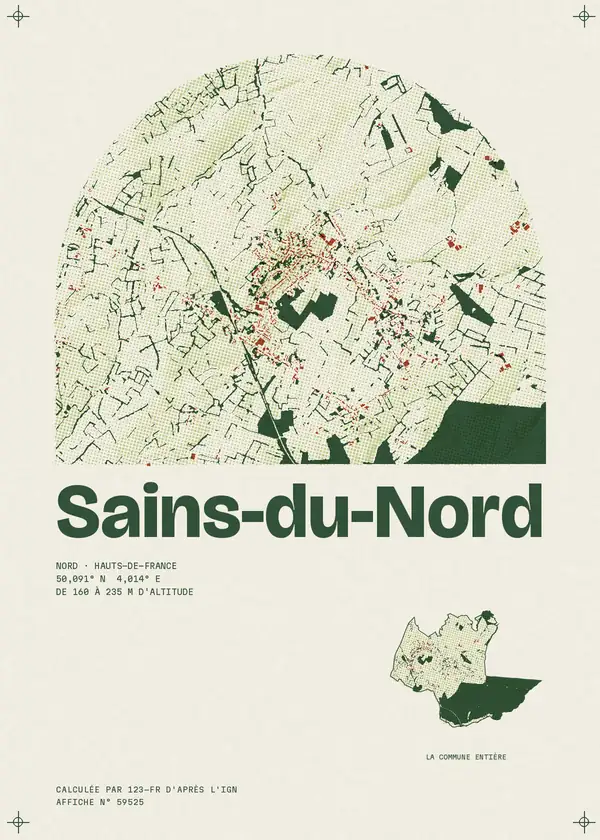 Affiche de Sains-du-Nord, calculée par 123-fr d'après l'IGN