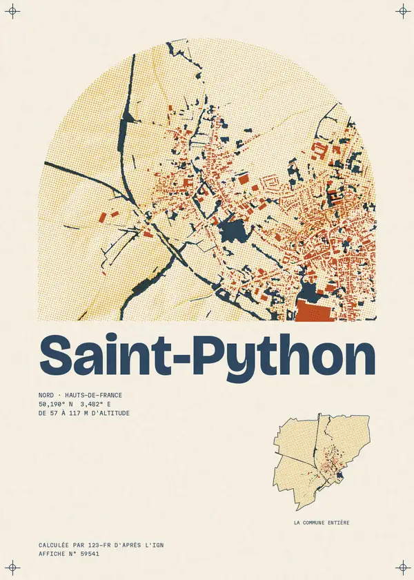 Affiche de Saint-Python, calculée par 123-fr d'après l'IGN