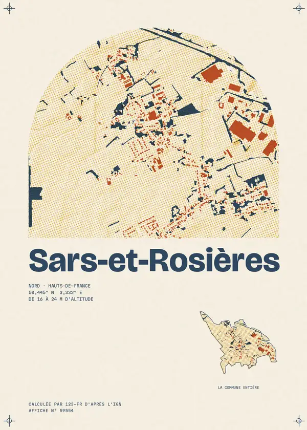 Affiche de Sars-et-Rosières, calculée par 123-fr d'après l'IGN