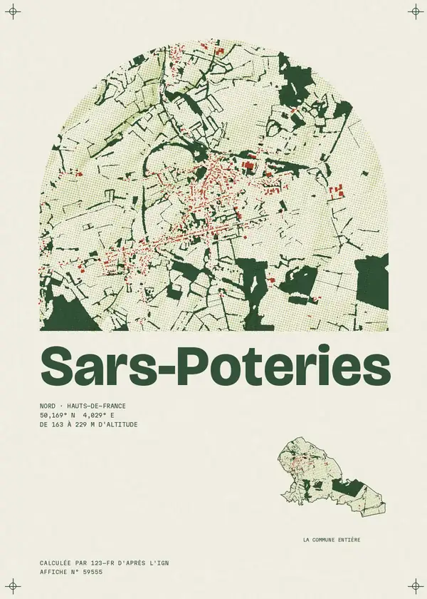 Affiche de Sars-Poteries, calculée par 123-fr d'après l'IGN