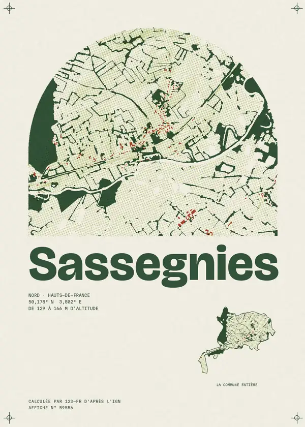 Affiche de Sassegnies, calculée par 123-fr d'après l'IGN
