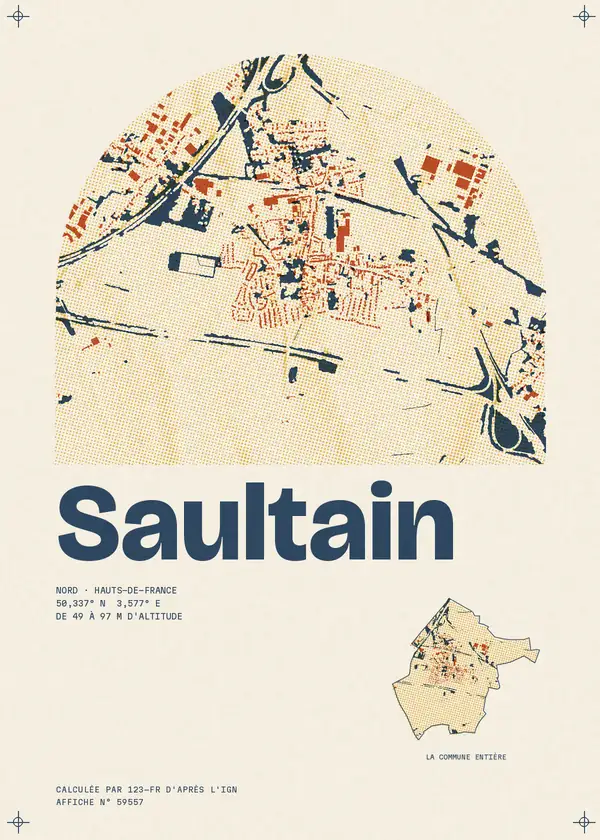 Affiche de Saultain, calculée par 123-fr d'après l'IGN