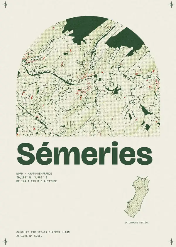 Affiche de Sémeries, calculée par 123-fr d'après l'IGN