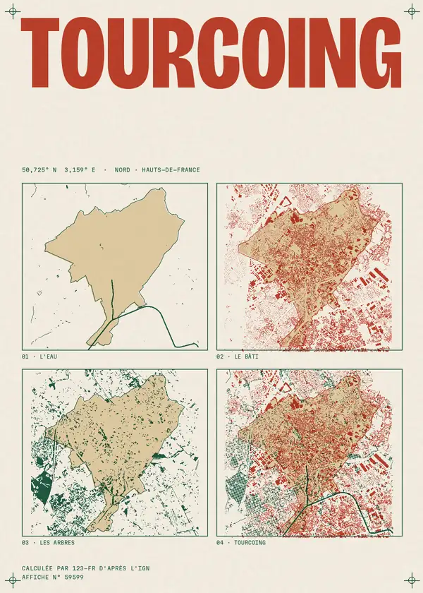 Affiche de Tourcoing, calculée par 123-fr d'après l'IGN