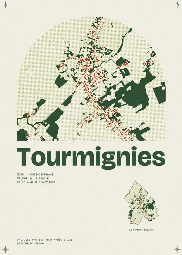 Affiche de Tourmignies, calculée par 123-fr d'après l'IGN