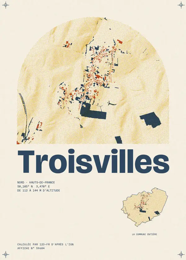 Affiche de Troisvilles, calculée par 123-fr d'après l'IGN