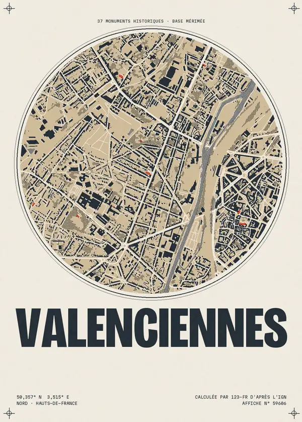 Affiche de Valenciennes, calculée par 123-fr d'après l'IGN