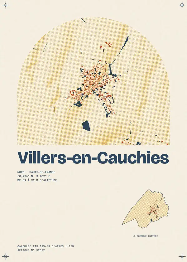 Affiche de Villers-en-Cauchies, calculée par 123-fr d'après l'IGN