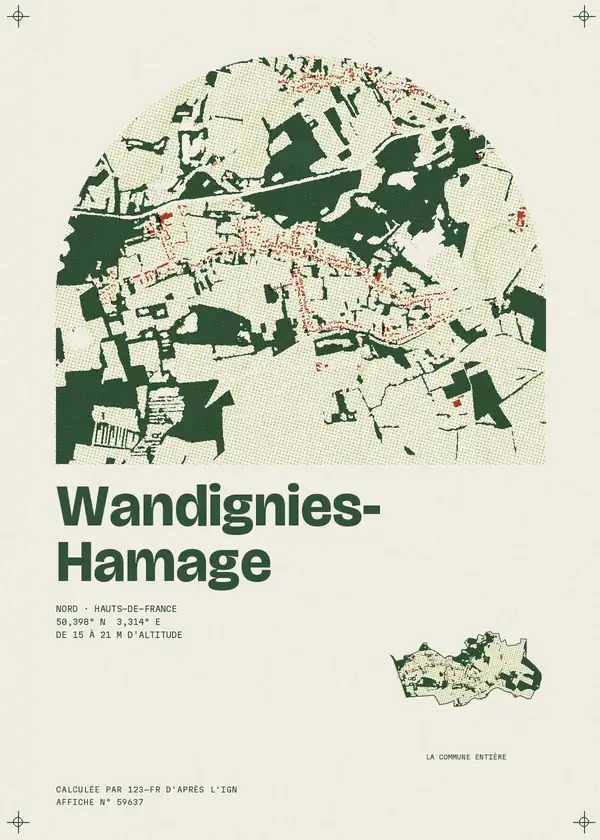 Affiche de Wandignies-Hamage, calculée par 123-fr d'après l'IGN
