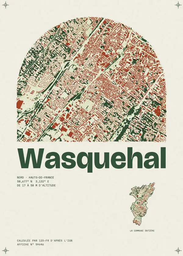 Affiche de Wasquehal, calculée par 123-fr d'après l'IGN