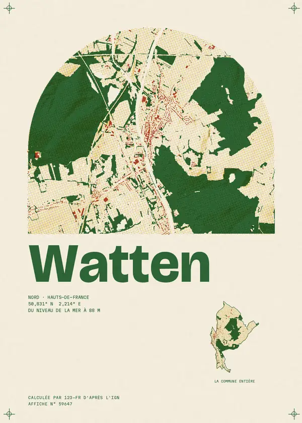 Affiche de Watten, calculée par 123-fr d'après l'IGN