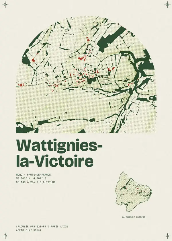 Affiche de Wattignies-la-Victoire, calculée par 123-fr d'après l'IGN