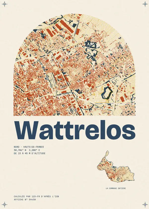 Affiche de Wattrelos, calculée par 123-fr d'après l'IGN