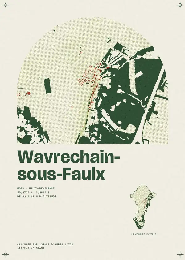 Affiche de Wavrechain-sous-Faulx, calculée par 123-fr d'après l'IGN